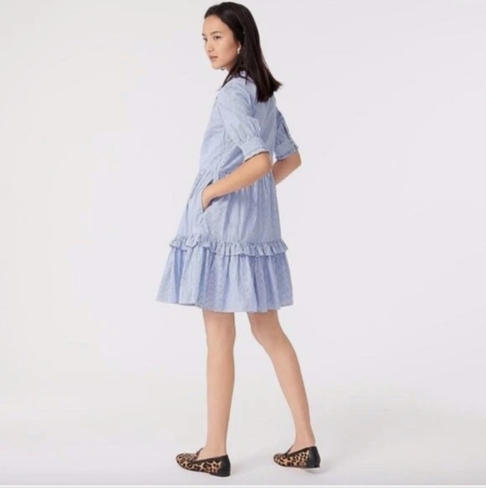 J. Crew Blue & White Striped Tiered Cotton Midi Dress - Picture 3 of 8